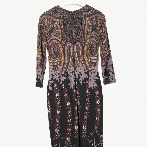 Etro Purple & Black Paisley & Floral Jersey Midi Dress - Picture 3 of 11